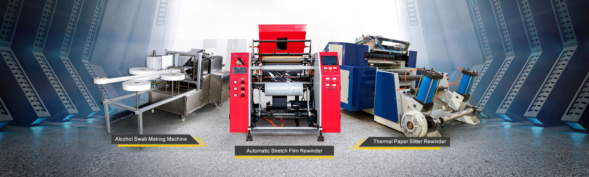 Stretch film rewinder, Aluminium foil rewinding machine, Alcohol pad machine